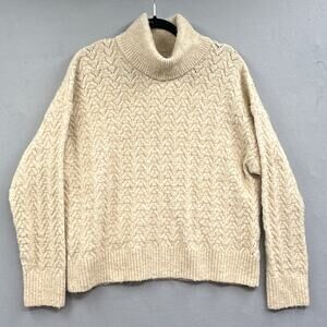 Old Navy Sweater L Turtleneck Knit Cozy Warm Soft Cream Neutral Capsule Preppy